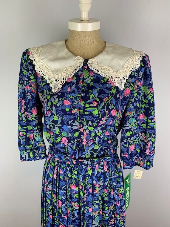 Vintage 90s Floral Cottagecore Bertha Collar Dres… - image 2