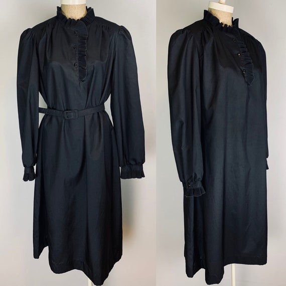 Vintage 60s Black Shift Dress Size Large - image 1