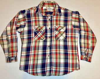 Chemise en flanelle Five Brother à carreaux vintage des années 70 - Made in USA - Taille Large - Vêtements de travail épais
