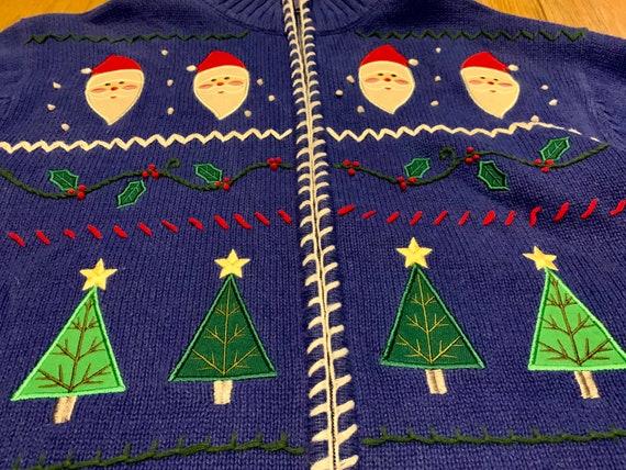 Vintage Santa Reindeer Ugly Christmas Sweater Christmas Trees View 2