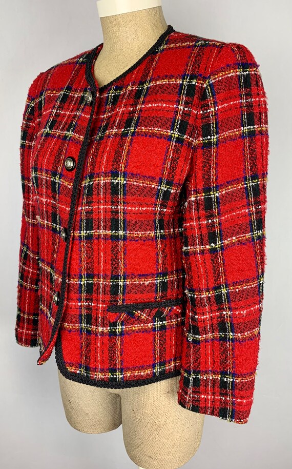 Vintage 80s 90s Red Plaid Blazer Cropped Jacket S… - image 4