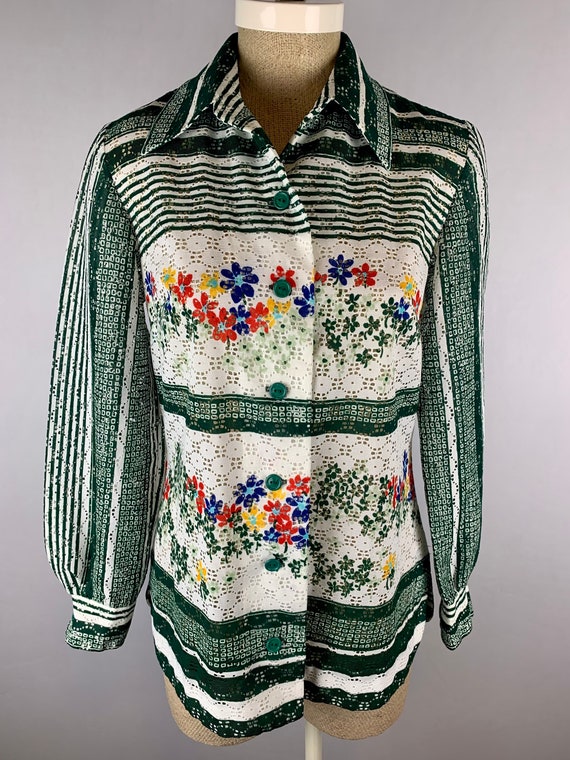 Vintage 70s Long Sleeve Floral Blouse R & K Knits - image 8