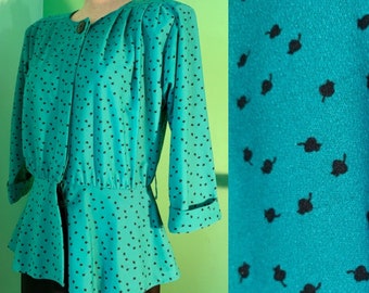 Vintage 80s does 40s Two-tone Teal Print Dress