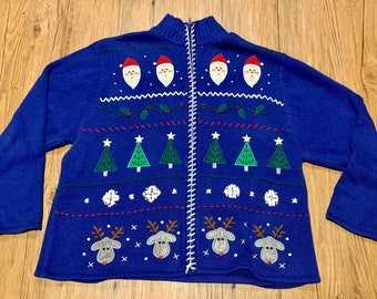 Vintage Santa Reindeer Ugly Christmas Sweater Christmas Trees