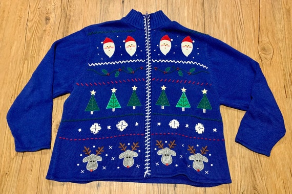 Vintage Santa Reindeer Ugly Christmas Sweater Chr… - image 1