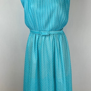 Vintage 70s Sheer Sleeveless Light Blue Polka Dot Dress