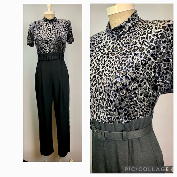 Vintage 90s Black Leopard Print Jumpsuit  Small - image 1