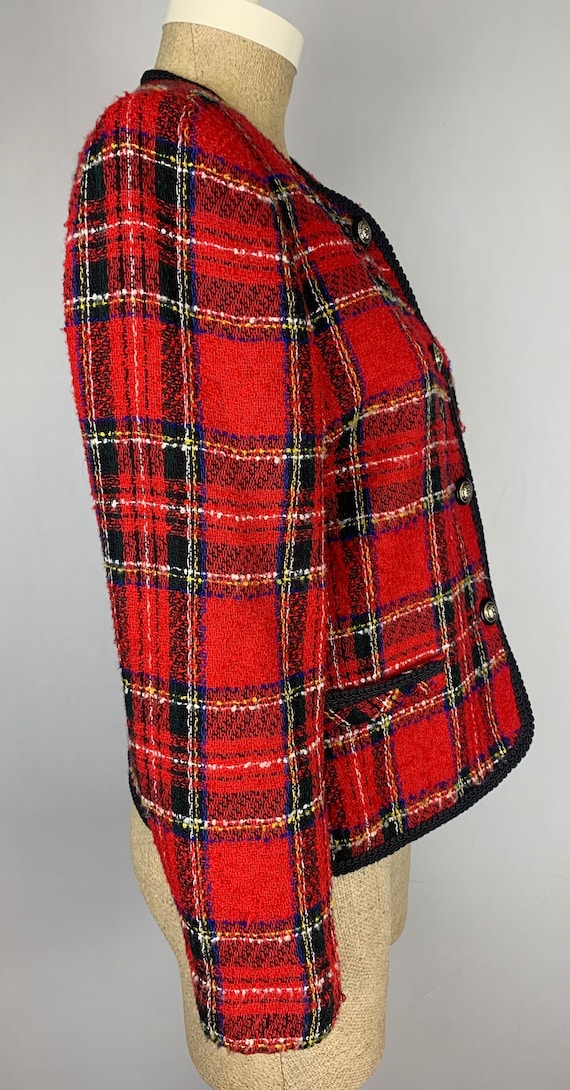 Vintage 80s 90s Red Plaid Blazer Cropped Jacket S… - image 6