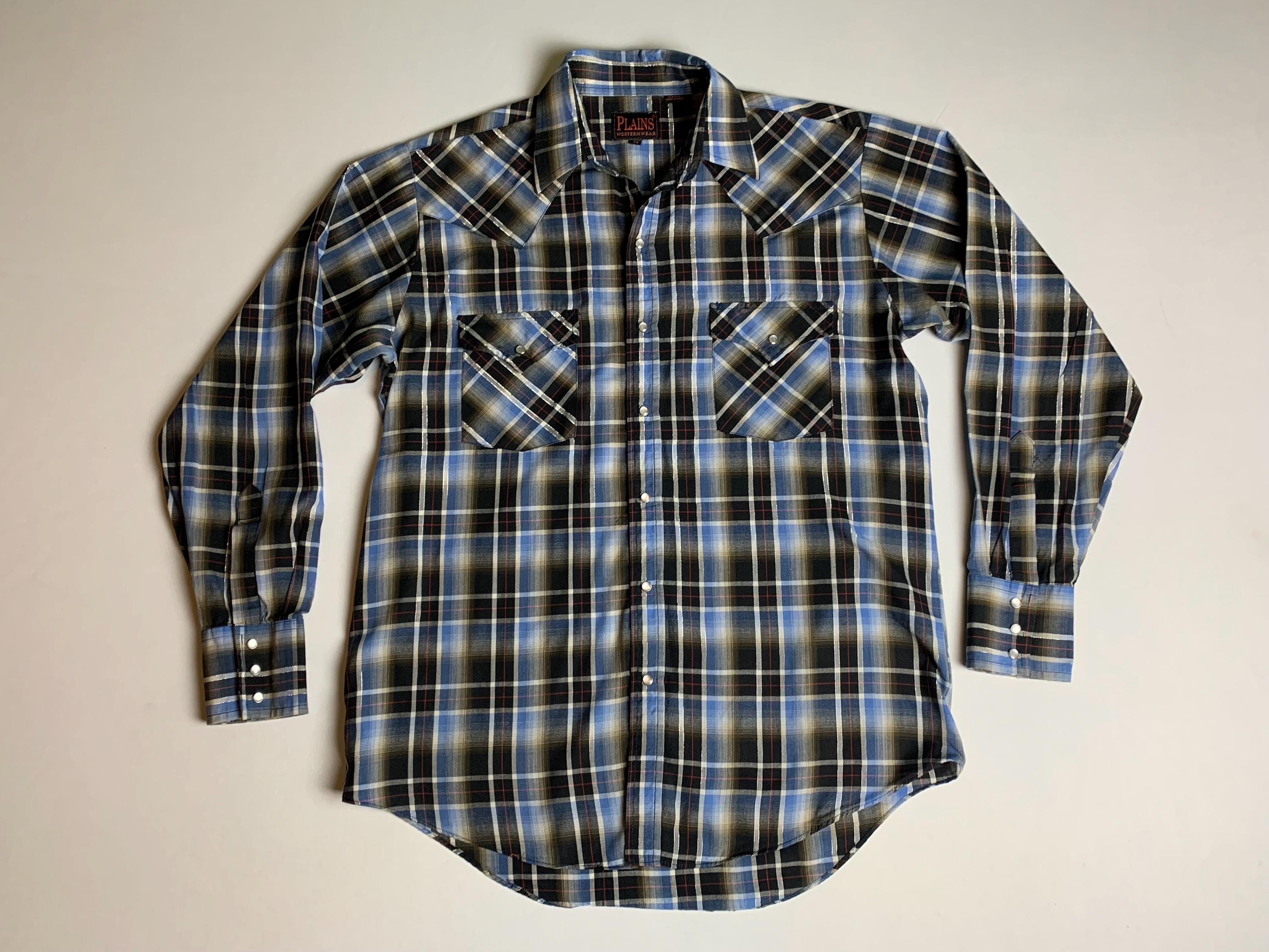 Chemise western vintage des années 70 à carreaux mince, fabriquée aux États-Unis, L/XL