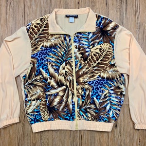 Vintage 80s Zipper Floral Animal Jacket S.G. Sport Size Large