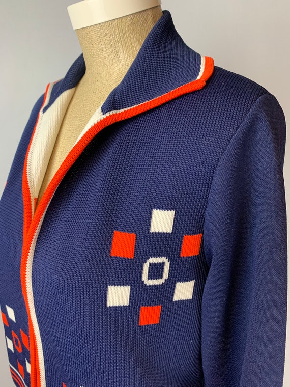 60s Mod Blue Geometric Print Polyester Knit Jacket - image 2