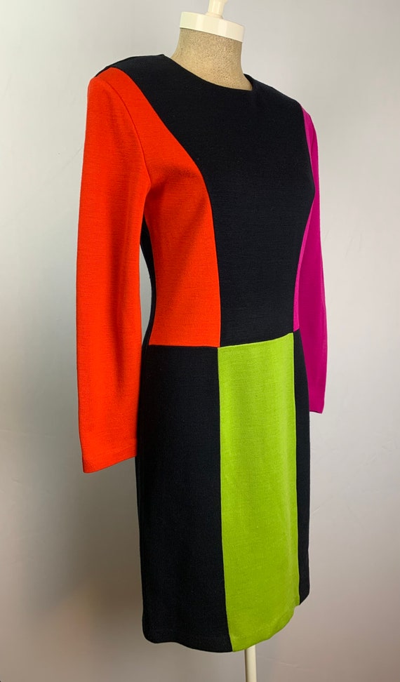 colour block knit dress Vintage Long Knitted Dress with Color-Block Design