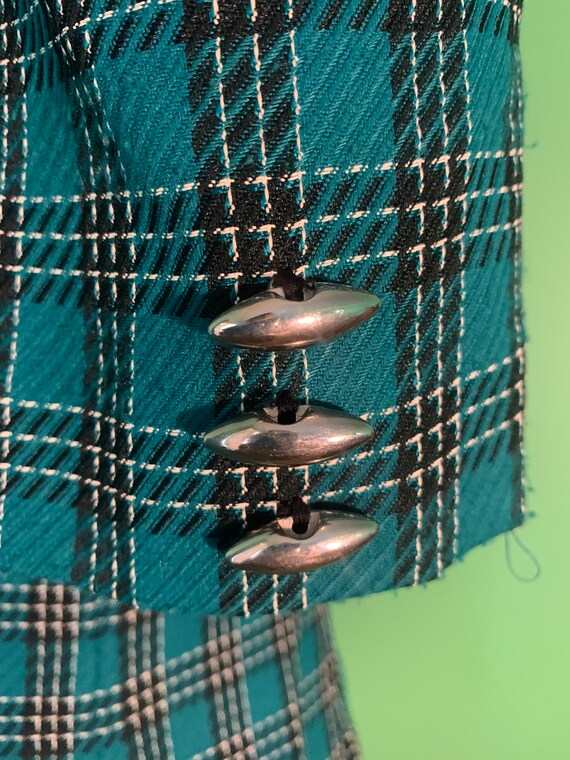 Vintage 80s Teal Checked Leslie Fay Dress - image 4