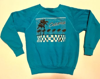 Vintage Early 80s Tultex USA California Beach Print Sweatshirt- Size Small-Medium