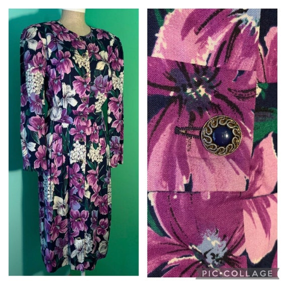 Vintage 80s Purple Floral Cottagecore Dress - image 1