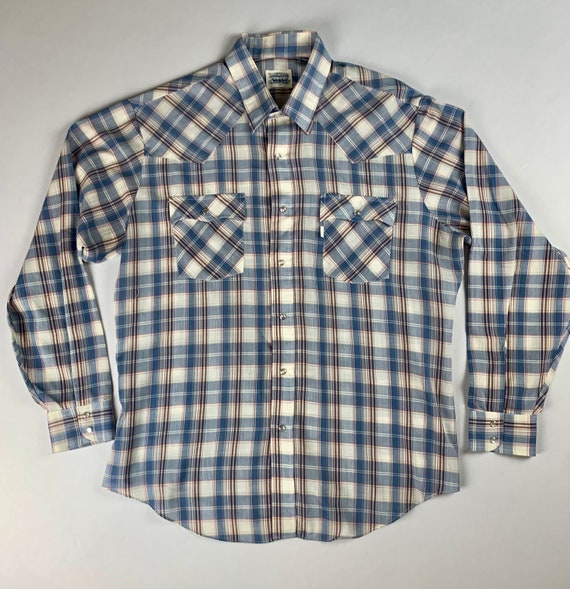 Vintage 80s Men’s Levi’s Plaid Western Snap Butto… - image 1