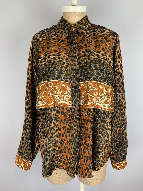 Vintage 80’s Leopard Print Blouse Size Large - image 2