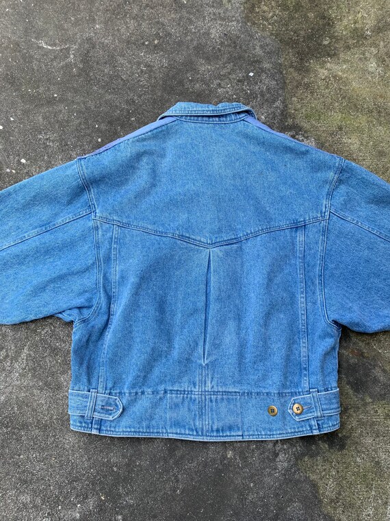 Vintage Women’s 80s Batwing Denim Jacket Lace - image 6