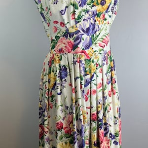 Floral Cottagecore Dress | Vintage 80s | Padded Shoulder Cap Sleeve | Size Medium
