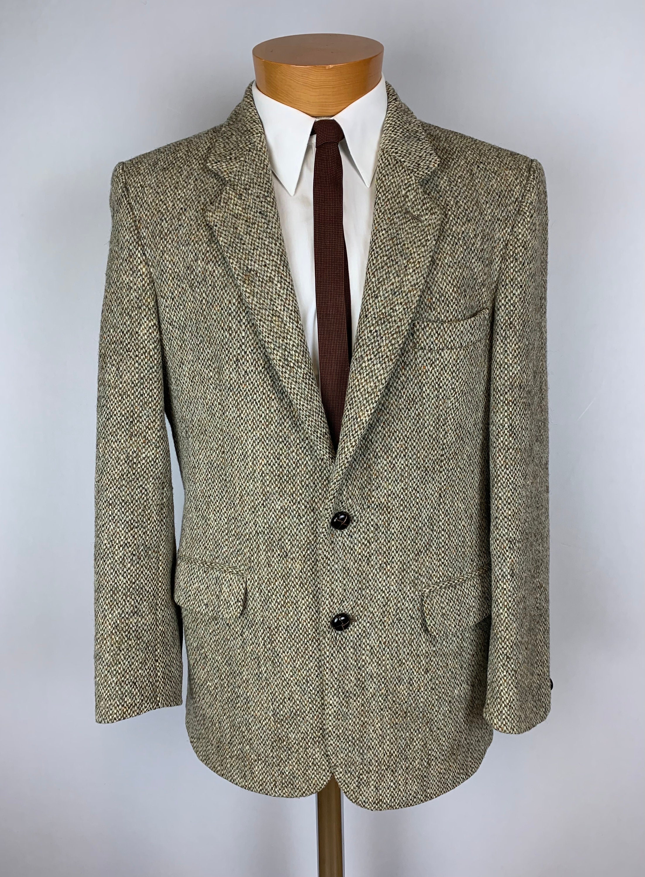 Blazer Vintage Années 50 En Laine Harris Tweed - Taille 44 - Pour Homme - Occasion Avec Défauts