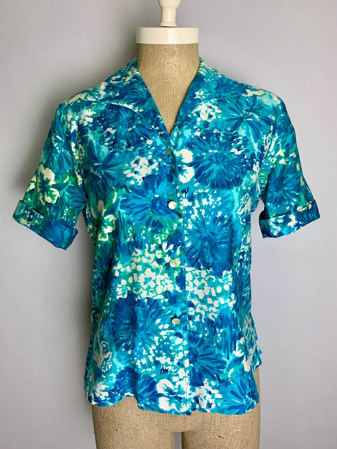 トップス 50s Jantzen Hawaiian Shirts Vintage 50's Women's Jantzen Floral Cotton Hawaiian Shirt, 34 Bust