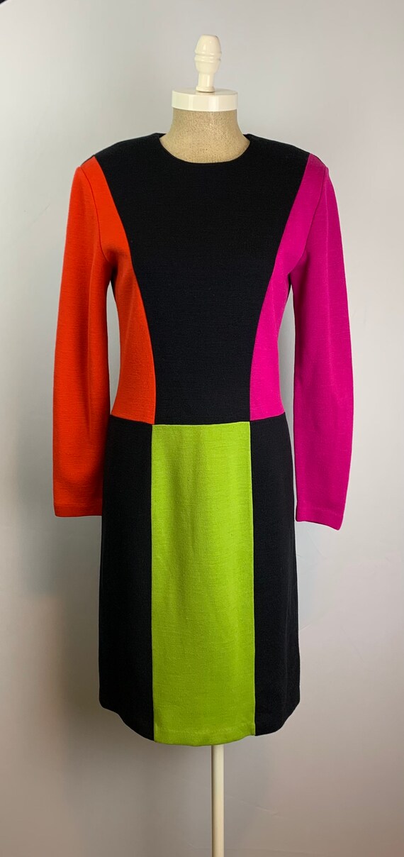 Color Blocked Knit Dress | Vintage 80s | Sheath S… - image 3