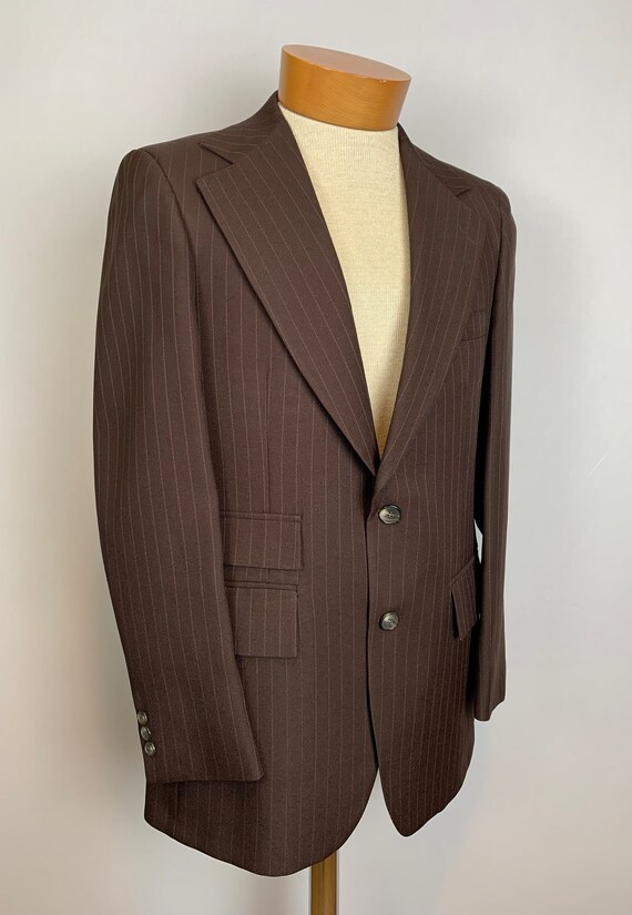 Vintage 70s Brown Pinstripe Polyester Suit 38, 32… - image 2