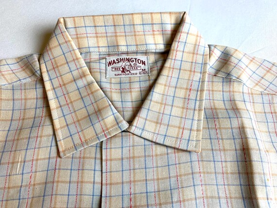 Vintage 60s Mod Dee Cee Plaid Shirt Size Medium, New Old Stock 
