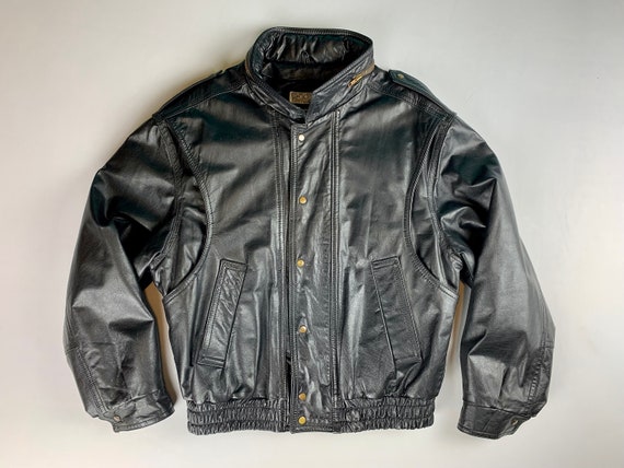Vintage 80s Oleg Cassini Black Leather Jacket Size 42 Etsy