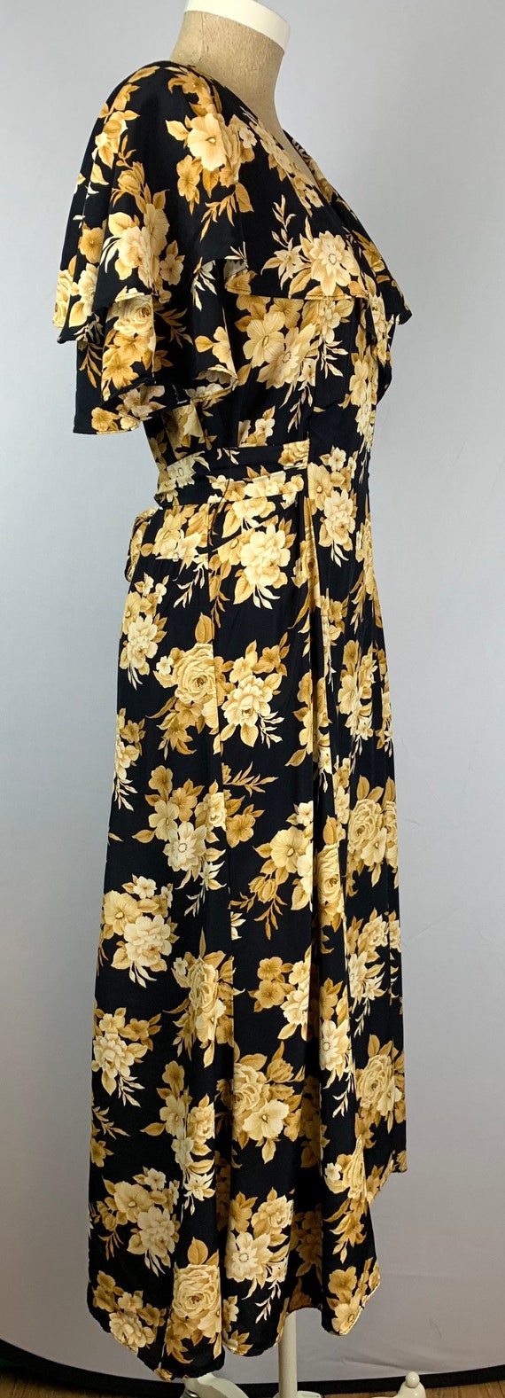 Vintage 90s Floral Rayon Tie Back Dress | Cottage… - image 7