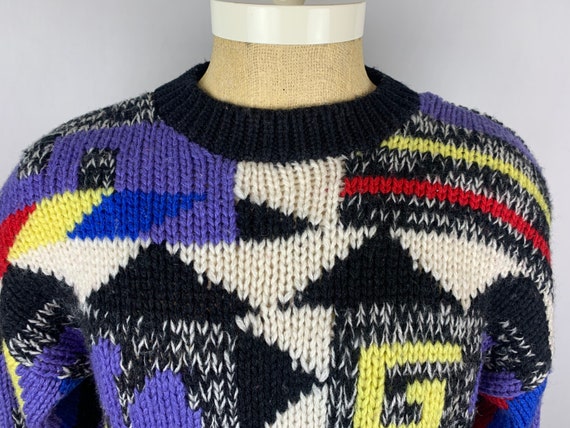 Vintage 80’s Men’s Multi Colored Hand Knit sweate… - image 2