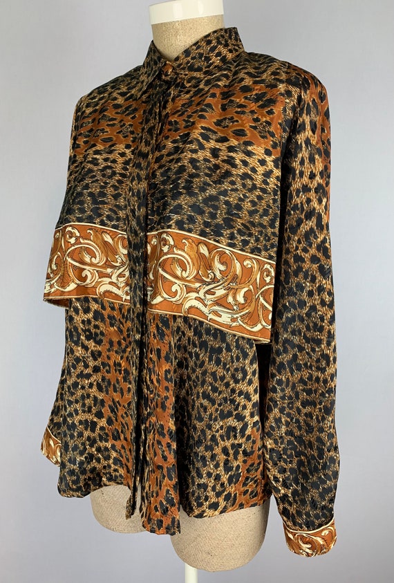 Vintage 80’s Leopard Print Blouse Size Large - image 3
