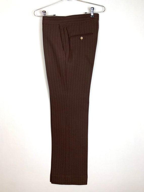 Vintage 70s Brown Pinstripe Polyester Suit 38, 32… - image 6