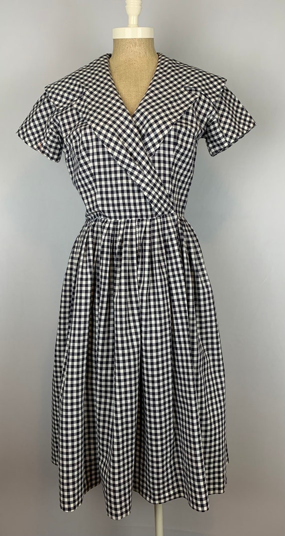 Vintage 50s Black and White Gingham Dress Size Sm… - image 2