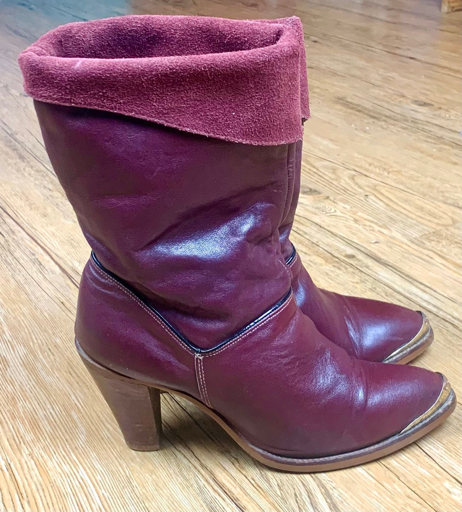 Burgundy knee deals high boots uk
