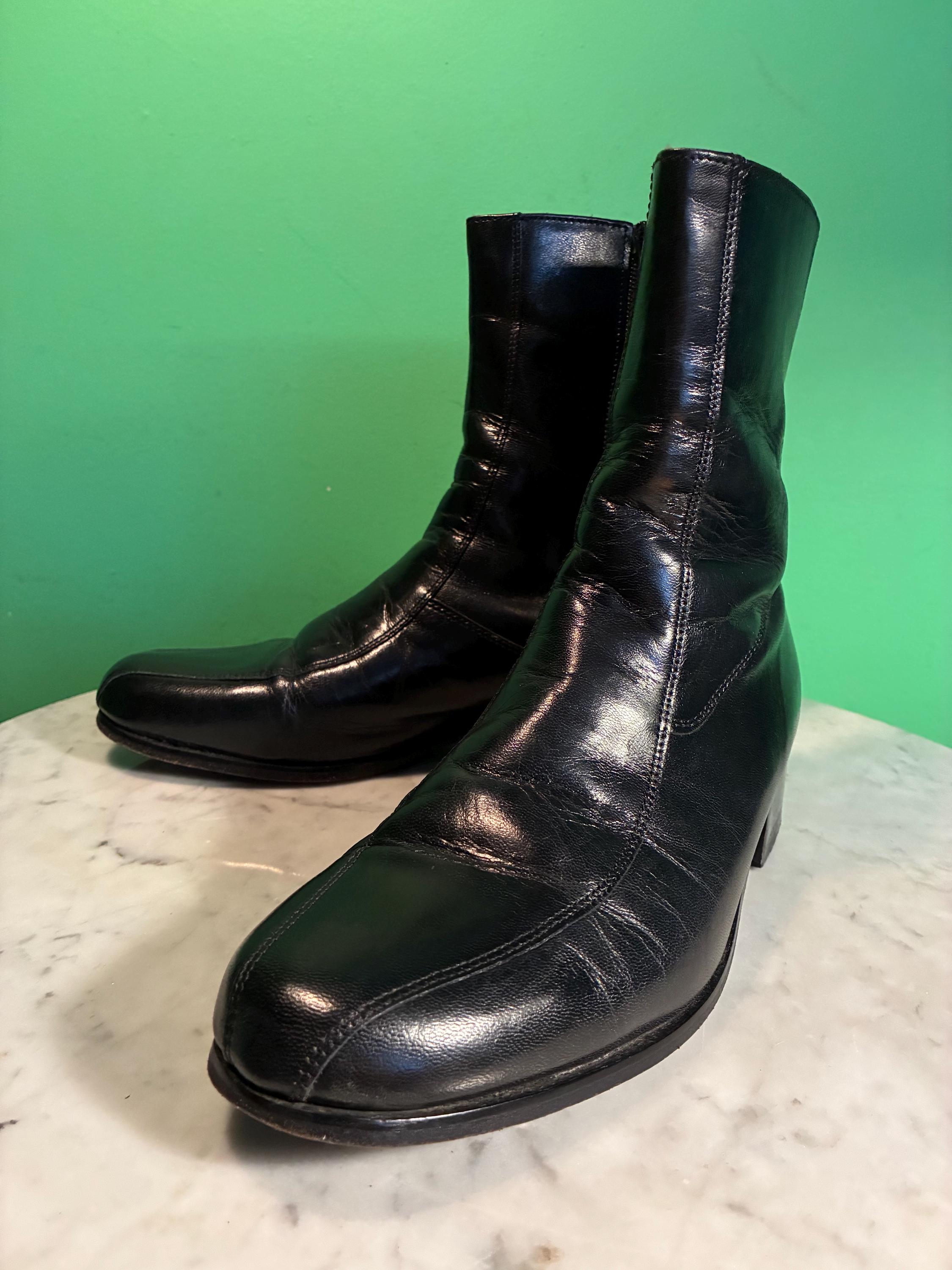 靴 1970s Unknown Side zip up Boots Size 8.5 Vintage 70's Men's Black Zipper Boots by Nunn Bush Size 8D - Etsy