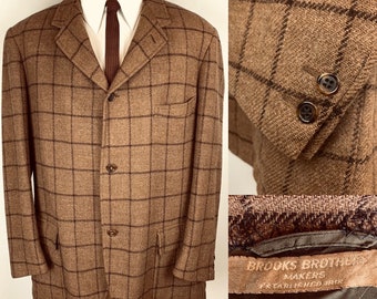 Vintage 50s Brooks Brothers Brown Plaid Blazer Sports Coat Size 44
