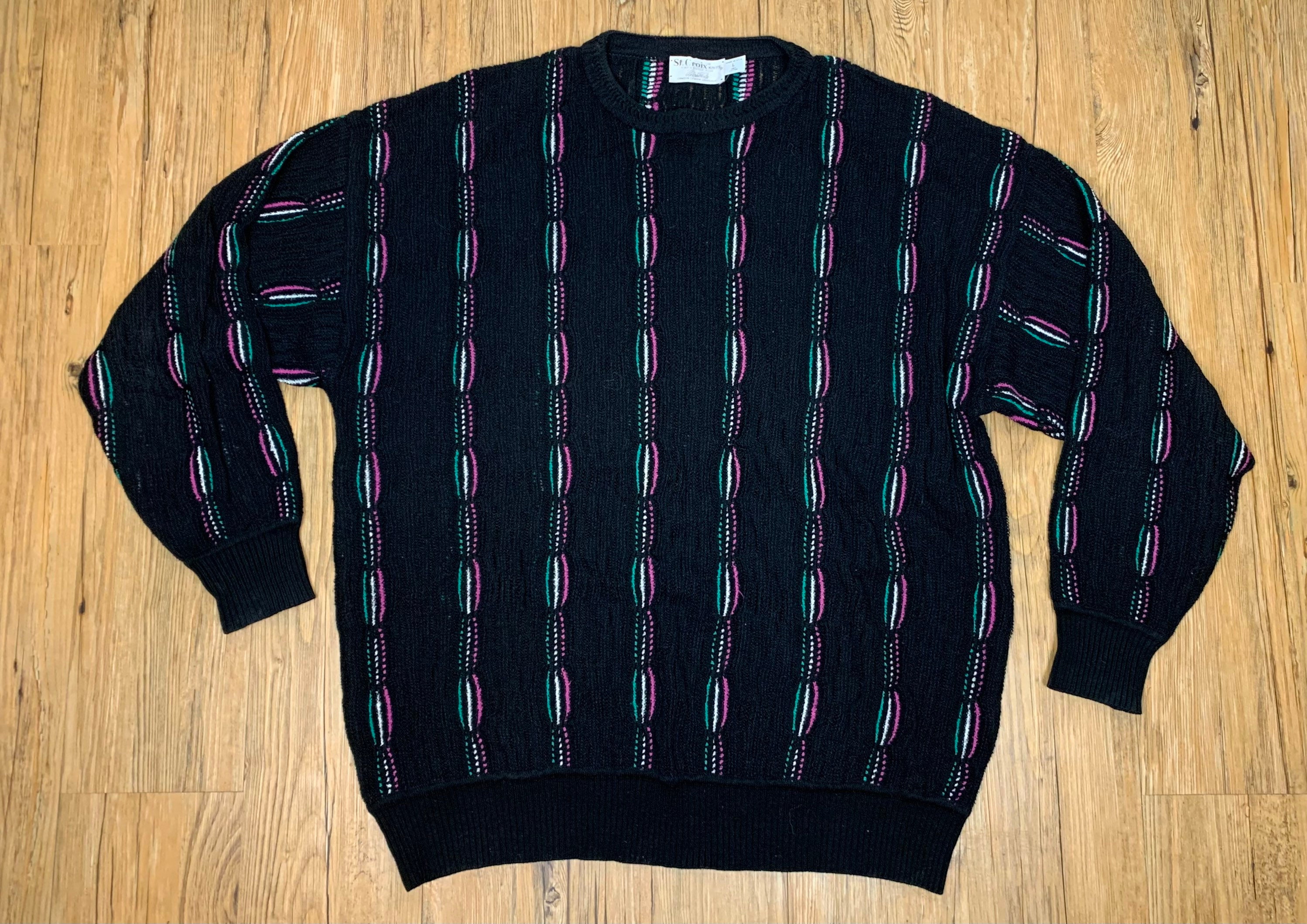 Vintage Coogi Style Black Purple Teal Pullover St. Croix Sweater