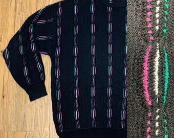 Vintage Coogi Style Black Purple Teal Pullover St. Croix Sweater Size Large