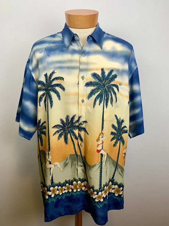 Vintage 90s Men’s Hawaiian Shirt Size Large Rayon - image 2