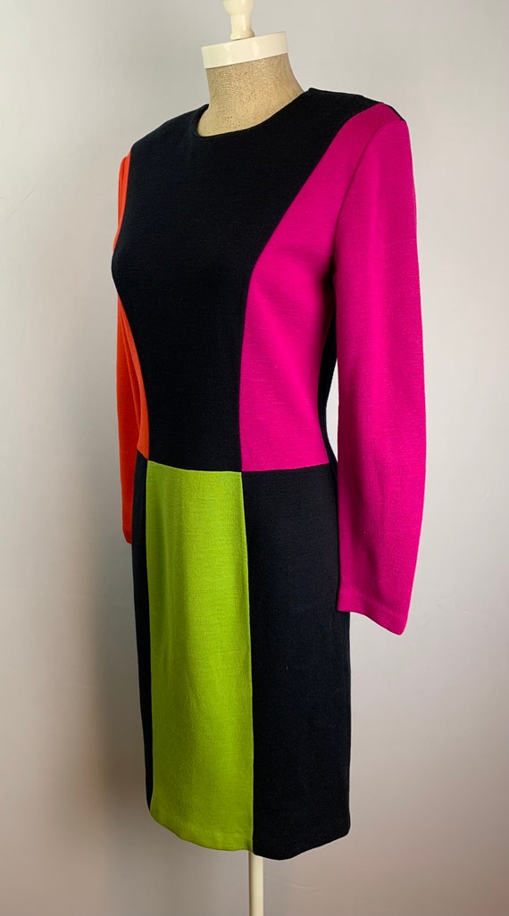 Color Blocked Knit Dress | Vintage 80s | Sheath S… - image 2