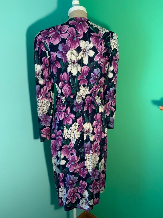 Vintage 80s Purple Floral Cottagecore Dress - image 6