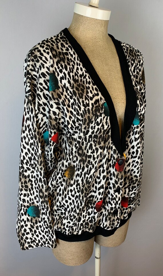 Animal Print Cardigan Sweater | Vintage 80s | Siz… - image 2