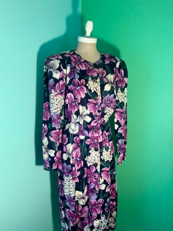 Vintage 80s Purple Floral Cottagecore Dress - image 2