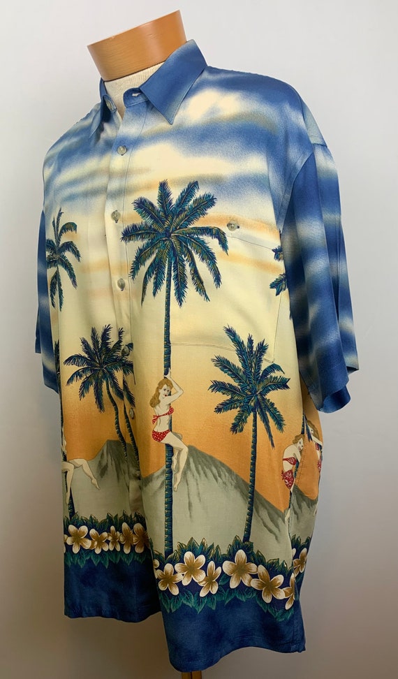 Vintage 90s Men’s Hawaiian Shirt Size Large Rayon - image 4