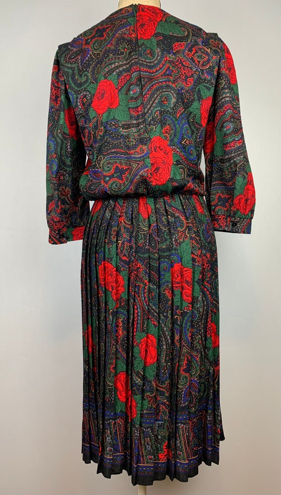 Vintage 80s Red Roses Floral Cottagecore Dress - image 3