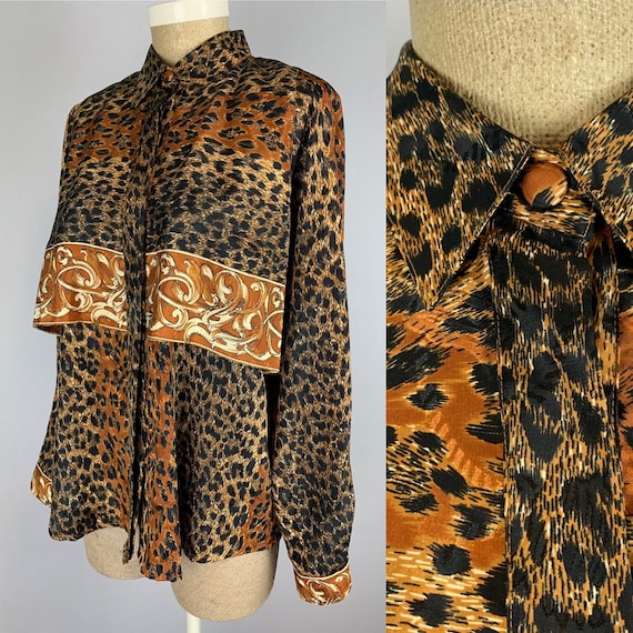 Vintage 80’s Leopard Print Blouse Size Large - image 1