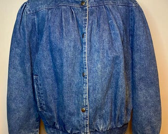 Vintage 1980’s Women’s Sherpa Lined Denim Puff Sleeve Jacket - Size Large