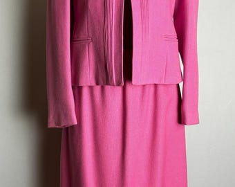 Vintage 70s Pink Linen Jacket & Skirt Suit Size Small