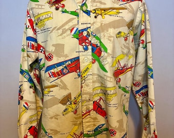 Vintage 70’s Men’s Aviation Airplanes Shirt Size Large